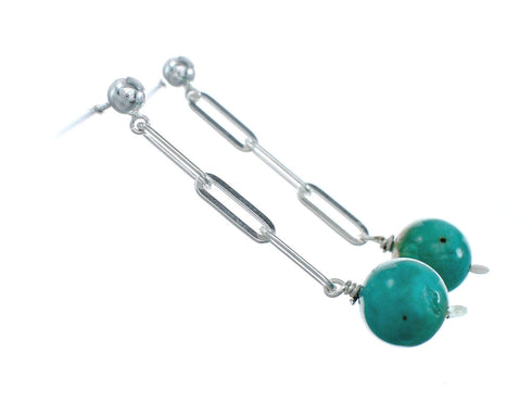Genuine Sterling Silver Turquoise Bead Post Dangle Earrings NX11651